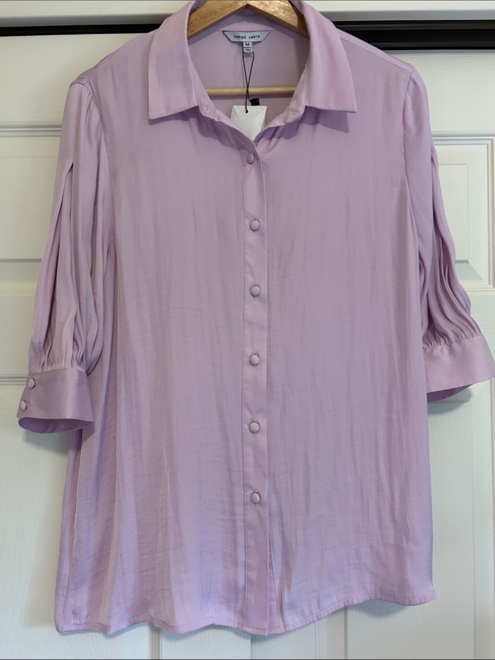 Naked Zebra Lavender Button-Front Blouse 3/4 Sleeve Size Medium NWT